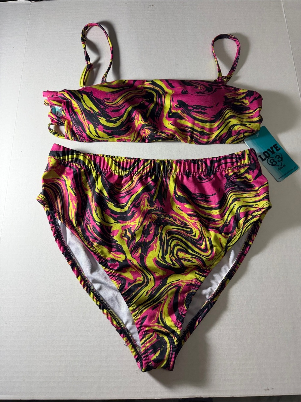 Love Pink & Yellow Marble Bandeau Bikini Set